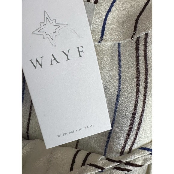 WAYF Cream with Brown Blue Stripes Long Sleeves Lace Up Tunic size Small - Picture 6 of 9